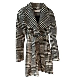 Calvin Klein Black and White Houndstooth Wool Blend Coat NWOT